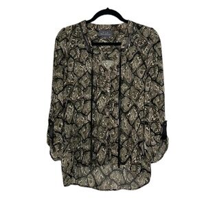 PJK PATTERSON J. KINCAID Brown Snake Print Sheer Top with leather trim
